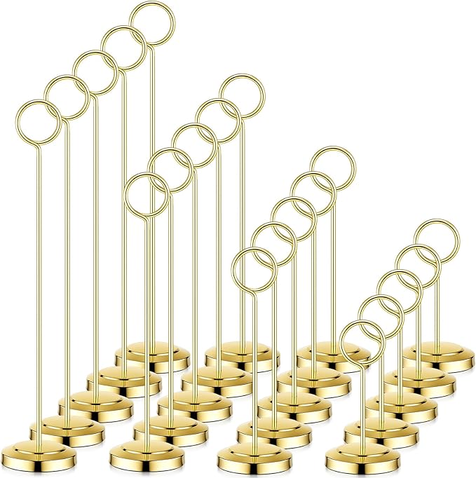 Otoolling 20 Pcs Table Number Holders 4/6/8/10 Inch Place Card Holder Stands Wire Photo Clips Metal Table Card Stands for Centerpieces, Photos, Food Signs, Birthdays, Weddings(Gold)