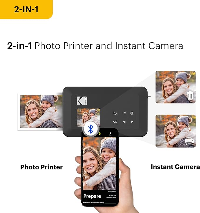KODAK Mini Shot 2 Retro 4PASS 2-in-1 Instant Digital Camera and Photo Printer (2.1x3.4 inches) Initial 8 Sheets + 30 Sheets Bundle, White