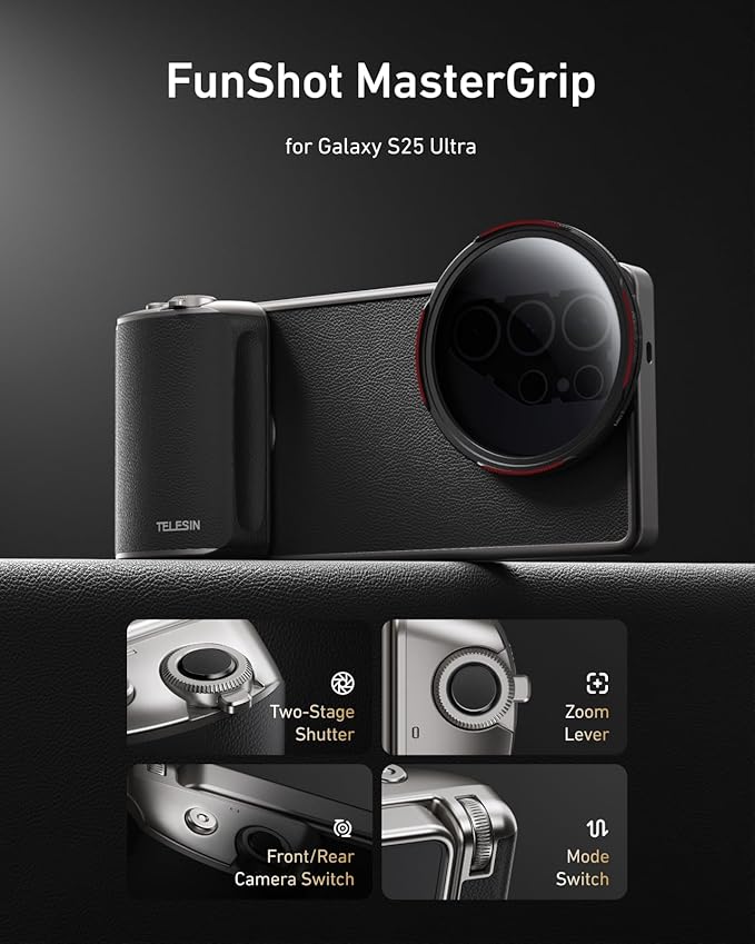 TELESIN Fun Shot Mastergrip Phone Camera Grip Photography Kit (Grip + Phone Case + 67mm VND Filter Lens) for Samsung Galaxy S25 Ultra, Comfort Ergonomic Professional Master Handle Holder