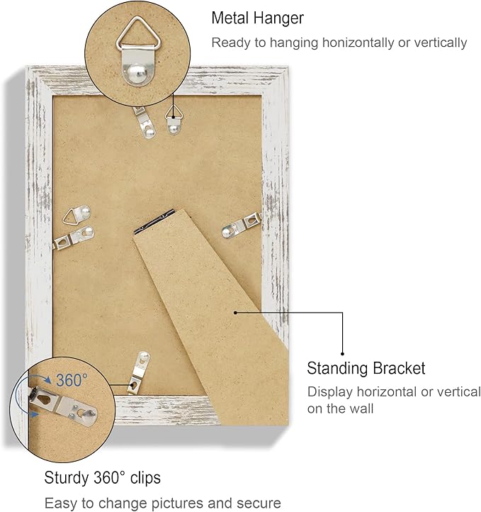 5.5 x 8.5 Diploma Frame Set of 4, Made of Real Glass and Distressed White Frame, 5.5 by 8.5 Photo for Wall or Tabletop
