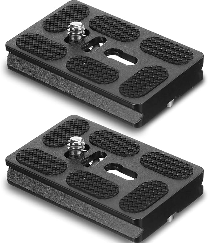 Frienda 2 Pieces Metal Quick Release Plate with 1/4''-20 Camera Screw Tripod Mount Plate Fits Standard for DSLR Camera Tripod Ball Head(Black,Pu60)