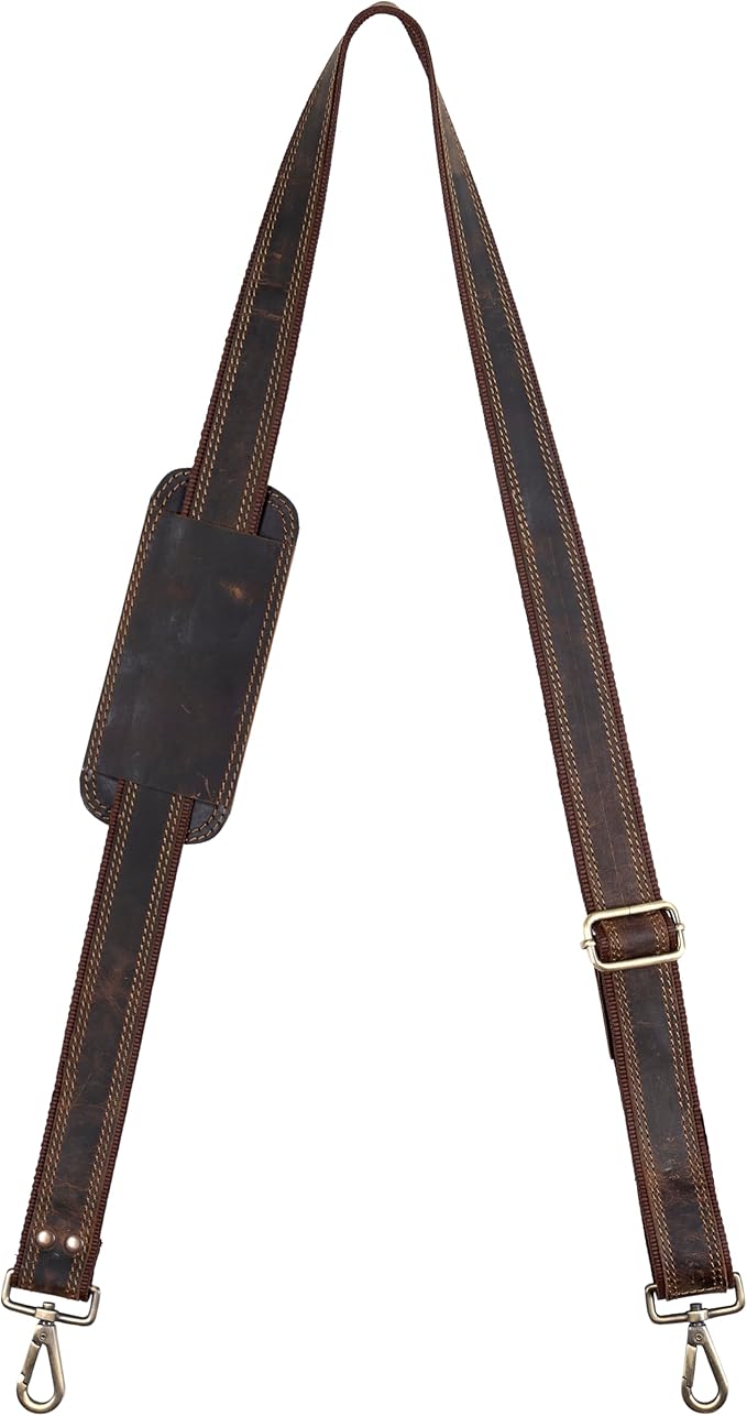 Bag Strap Replacement - Genuine Leather 57" Adjustable Shoulder Strap for Messenger, Laptop, Camera, Travel Bags