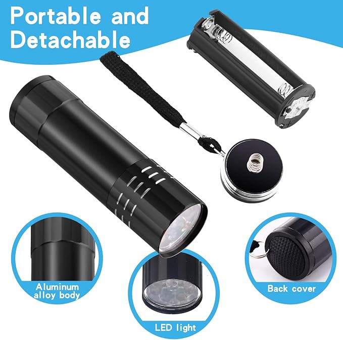 Riakrum 12 Pcs UV Blacklight Flashlights LED Handheld Mini Light Flashlight Small Portable Detector 395nm 9 LED Light for Pet, Carpet Dry Stains Detection, Spot Scorpions, Resin Curing (4 Colors)