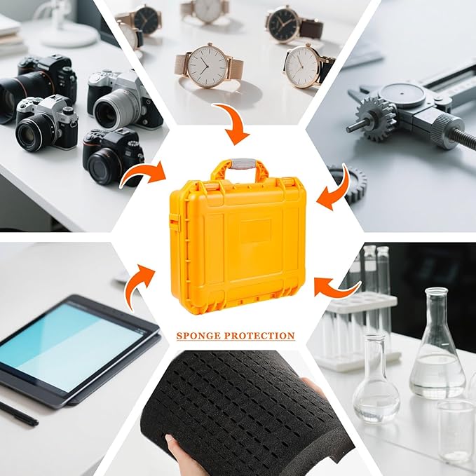 Relaxweex 1 Pcs 11.3 x 8.7 x 4.2 Inch Waterproof Hard Case with DIY Customizable Foam Insert Portable Protective Case with Knife for Camera Drones Equipments Tools Test Instruments (Orange)