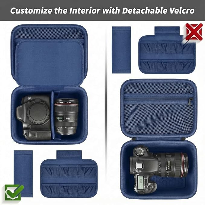 Comecase Hard Camera Case for Canon EOS Rebel T7 R50 R100 R10 R5 R6 R8 Mark II, DSLR Mirrorless Camera Bag with 6 Slots &Adjustable Divider for Lens and Accessories, Travel Storage, Dark Blue