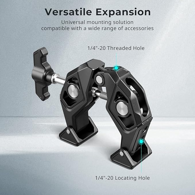 SMALLRIG Crab-Shaped Super Clamp with Swivel Tip & 1/4"-20 Expansion Holes, Max Clamping 50mm (2") for Camera Mounts, Tripod Accessories, Round Tube/Flat Surface, 5319