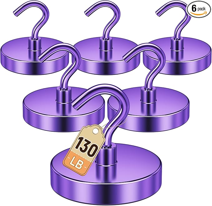 DURMATE Strong Magnetic Hooks for Cruise Cabins, Cruise Essentials, Purple Strong Magnets Heavy Duty, 130lbs Metal Hooks for Door, Fridge, Camper Accessories, Locker Accessories, Key Holder