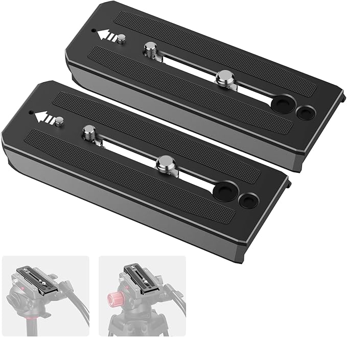 Neewer 2 Pack 501PL Tripod Fluid Head Quick Release Plate, Camera Mounting Plate with 1/4" 3/8" Screws, Anti Off Pin for GM001 GM002 GM006 Fluid Heads, QR5