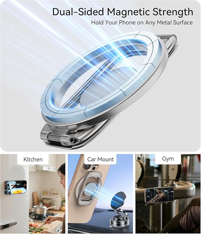 Magnetic Phone Ring Holder for MagSafe Phone Grip & Kickstand, Strong Dual-Sided Magnets Compatible with MagSafe Car Mount Gym for iPhone 17/16 Pro Max 15/14/13/12 and Android Phone Cases (Titanium)