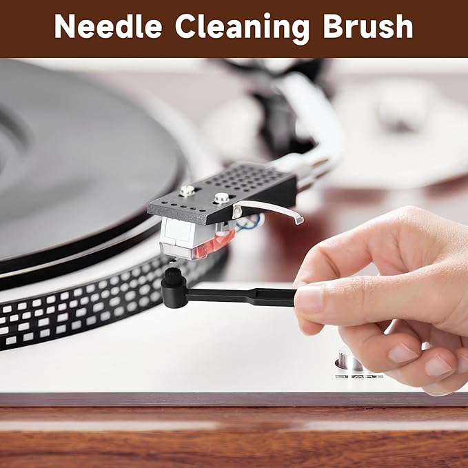 Vinyl Record Cleaning Kit, 2-in-1 Anti-Static Carbon Fiber Record Brush & Stylus Cleaner with Wooden Handle, Turntable Accessories and Gift for Record Collectors