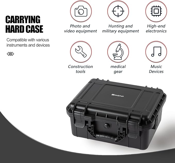 Moubruk small Hard case Waterproof Hard Case with DIY Customizable Foam Insert Portable Protective for Camera Drones Equipments Tools Test Instruments 14.2''x11.4''x6.3''