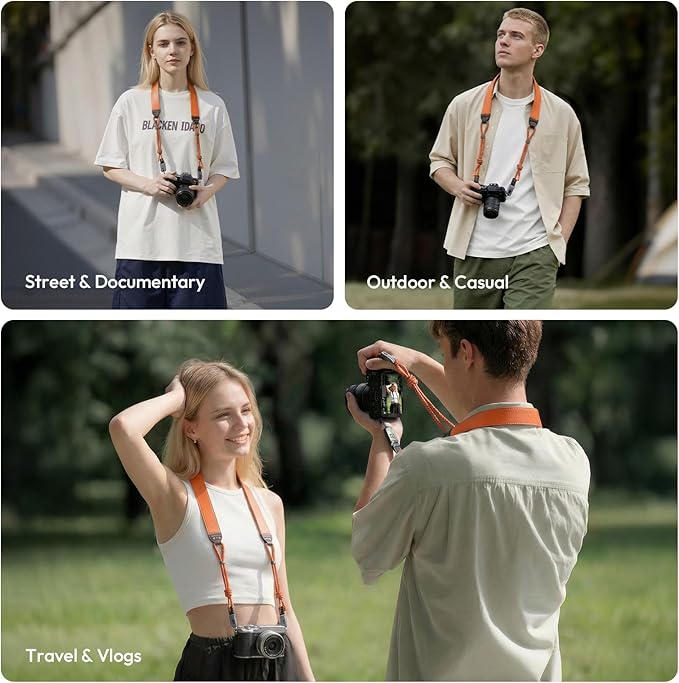 ULANZI CSS2 U-Snap Camera Strap, Quick Release Neck Shoulder Strap with 60kg Load Capacity, Adjustable Padded Anti-Slip Strap for DSLR Mirrorless Camera Binocular Camcorder (Twilight Orange)