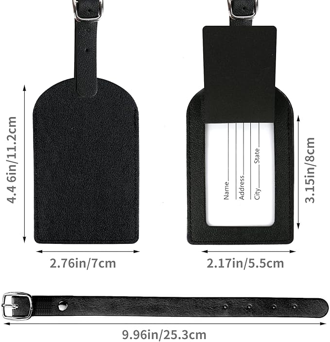 5 Pack Luggage Tags，PU Leather Luggage Bag Tags，Leather Luggage Bag Case Tags for Women Men Travel，Premium Travel Bag Baggage Tags Suitcase Identify Labels with Privacy Cover