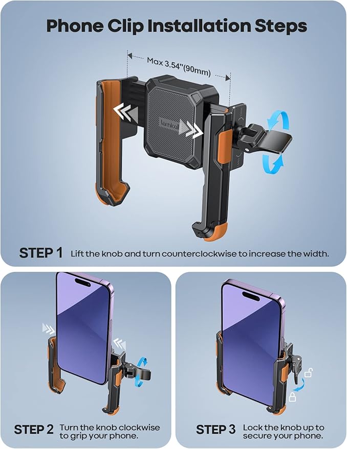 Lamicall Motorcycle Phone Mount Holder - [Camera Friendly] [1s Lock] Bike Phone Holder Handlebar Clamp, Bicycle Scooter Phone Clip, for iPhone Air, 17, 16, 15 Pro Max, Galaxy, 4.7-7" Phones, Orange