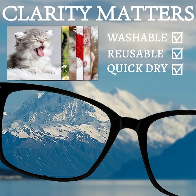 CREATCABIN 6 Pcs Cute Cats Microfiber Glasses Cleaning Cloth Reusable Thicken Sunglasses Cloth Soft Multicolor Eyeglasses Cleaner Wipes Washable for Camera Cell Phone Screens Glasses Gift 6x6in