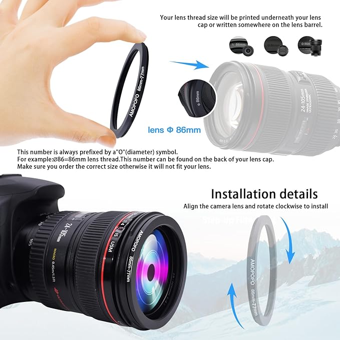 86mm Lens to 77mm Camera Filter Ring,86mm to 77mm Step-Down Ring Filter Adapter for 77mm UV,ND,CPL,Metal Step-Down Ring
