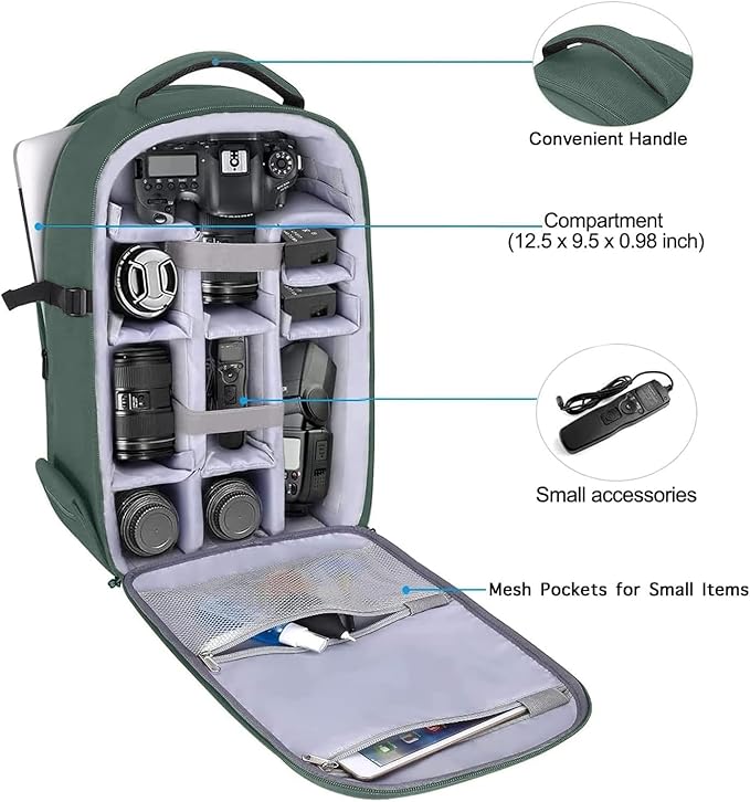 MOSISO Camera Backpack,DSLR/SLR/Mirrorless Photography Camera Bag Full Open Waterproof Hardshell Bag with Insert&Tripod Holder&Laptop Compartment Compatible with Canon/Nikon/Sony, Emerald Green