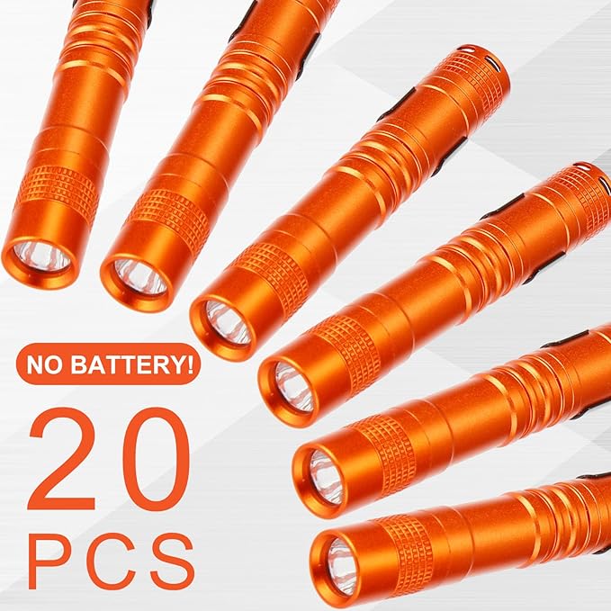 Hortsun 20 Pcs Mini Pen Light Flashlights Christmas Gifts for Men Pocket Flashlights Pen with Clip Small LED Handheld Slim Torches Without Battery(3.54 Inch,Orange)