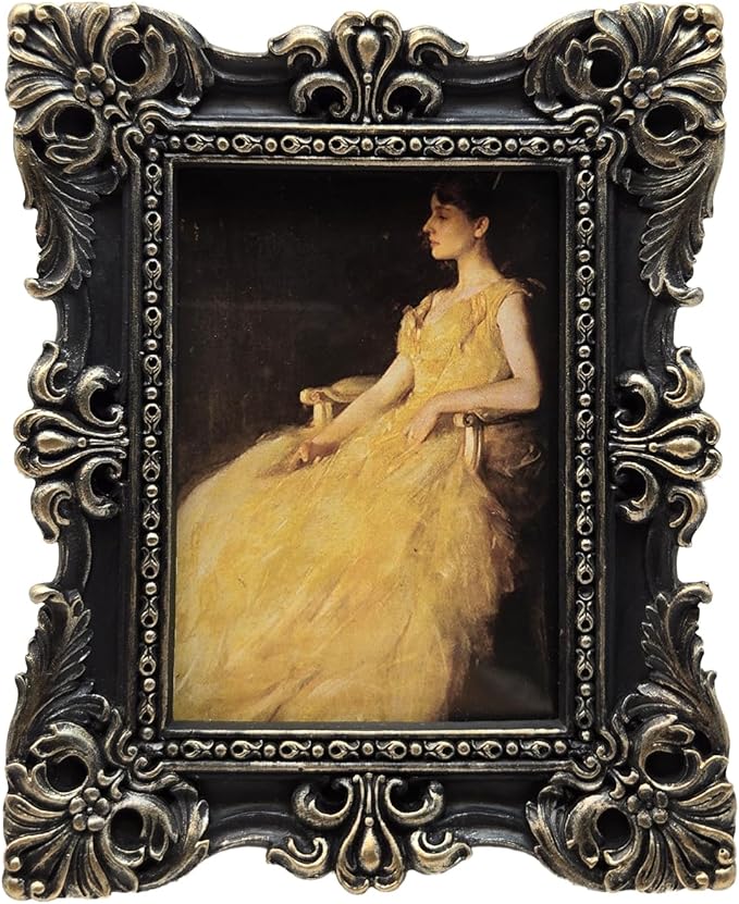CISOO 2.5x3.5 Vintage Small Picture Frame, Antique Ornate Black and Gold Wallet Size Photo Frame for Table Top and Wall Display, Decorative Floral Design Retro Home Decor, Photo Gallery Art