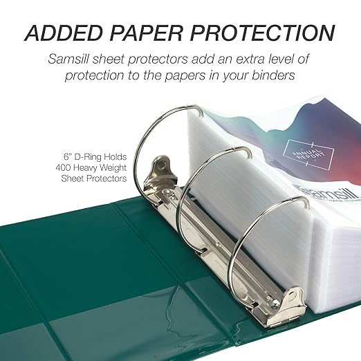Samsill Durable 6 inch 3 Ring Binder, Made in USA, Locking D Ring FSC 100% Recycled Chipboard, Green