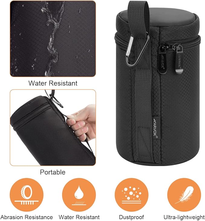 ARVOK Camera Lens Case, Water Resistant Protective Pouch for DSLR Camera, 4 Size Thick Bag for Nikon, Tamron, Sigma, Pentax, Sony, Fuji, Panasonic (4 Pack)
