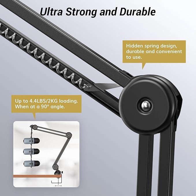 TONOR Microphone Boom Arm, Adjustable Microfono Stand Mic Arm with Extra-large Pop Filter, 3/8’’ and 5/8’’ Screwadapter, Equipment for Podcast, Recording, Streaming, 40cm+40cm, T40