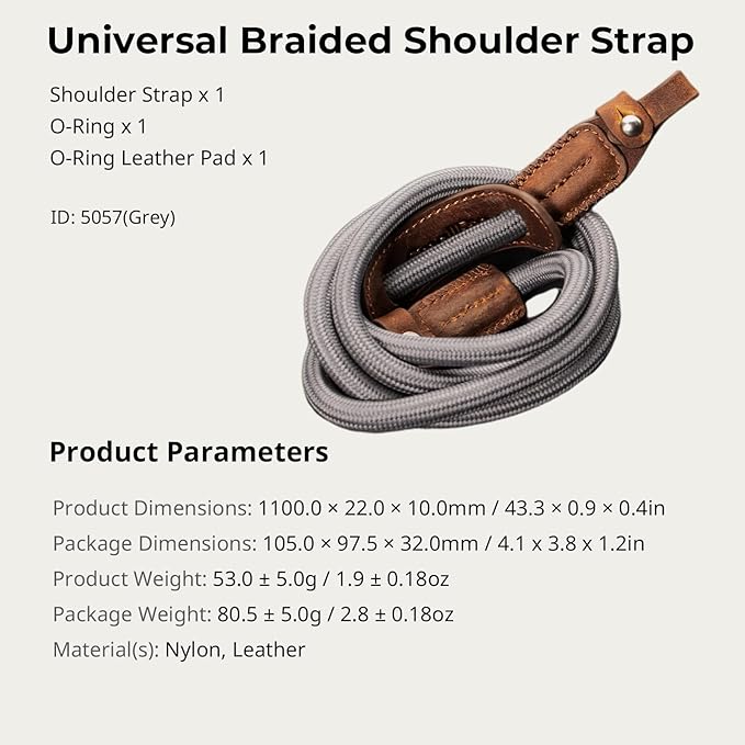 SMALLRIG Rope Camera Neck Shoulder Strap, Adjustable Braided Shoulder Strap with O-Ring and Leather Pad