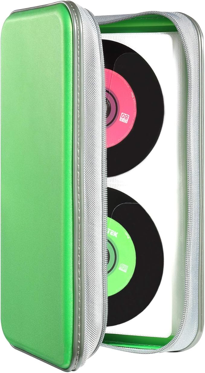 UENTIP CD Case,96 Capacity Book Portable Hard Plastic Case Holder Organizer Wallet Protective DVD Storage (96, Green)