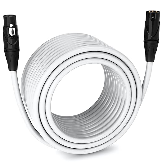 LyxPro 100 Feet XLR Microphone Cable Balanced Male to Female 3 Pin Mic Cord for Powered Speakers Audio Interface Professional Pro Audio Performance and Recording Devices - White