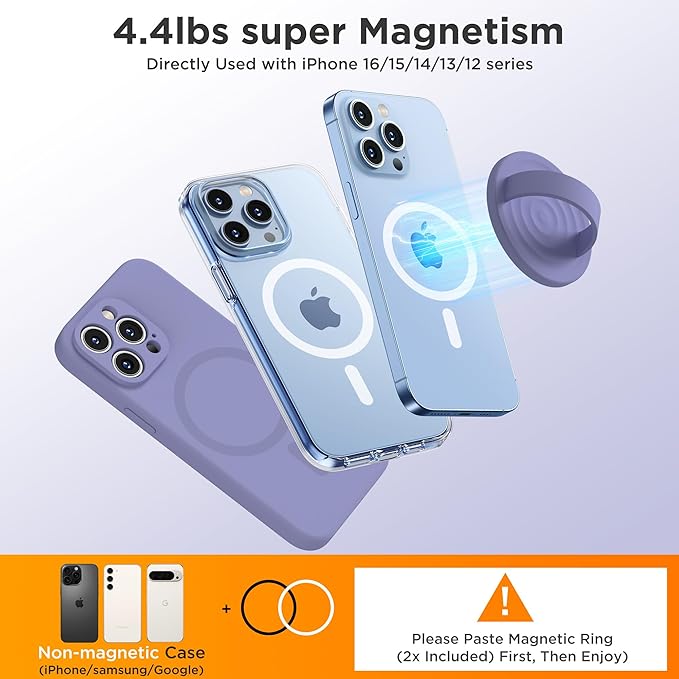 Upgraded Magnetic Phone Grip, Liquid Silicone Soft and Portable, Removable Finger Loop Ring Grip Holder for iPhone, Strong Magnetic Attraction, Compatible with MagSafe Phone Case, Lavender Gray