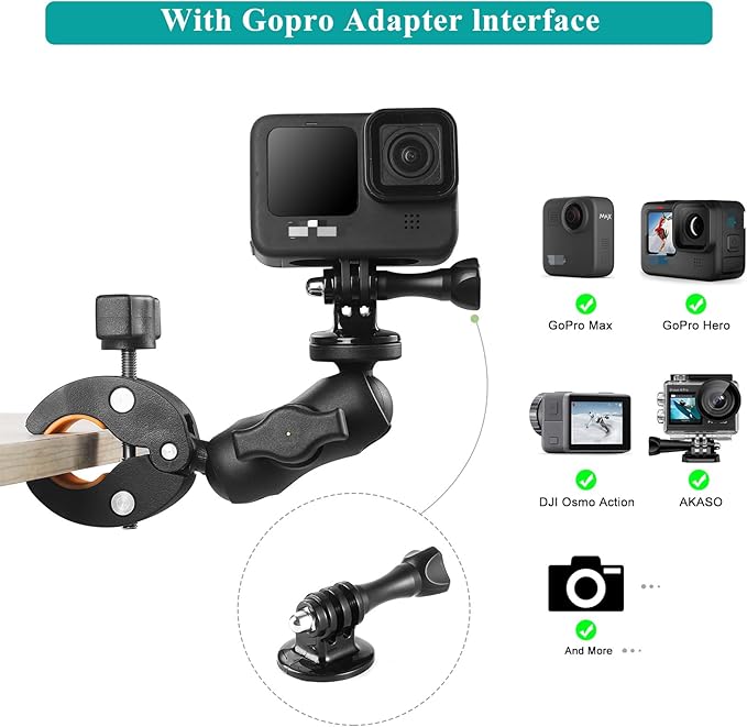Super Double Clamp Camera Mount Chair Umbrella Clamp, with 360° Magic Arm Double Ball Head Adapter for Umbrella, Pole, Strollers, Motorcycle, Photo Studio Light Stand, Photo Boom Stand