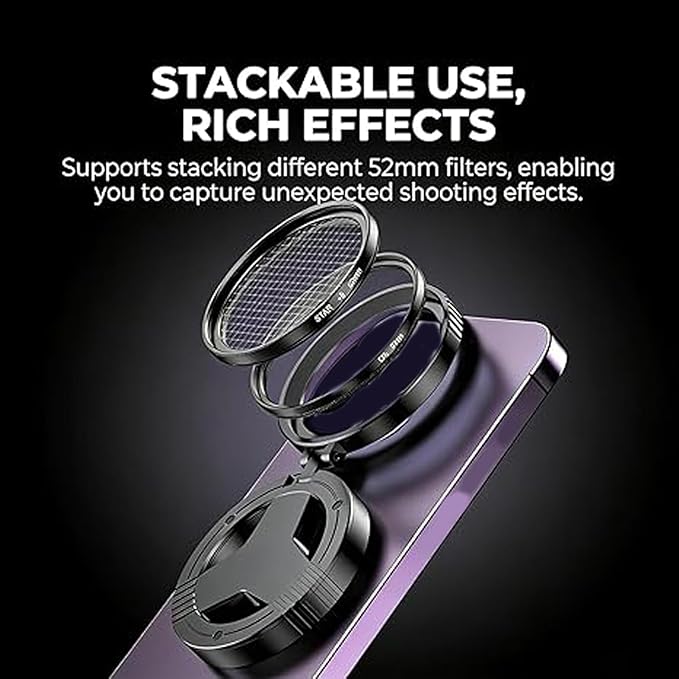 Anti-Glare Magnetic Phone Filter,Quick Mount for iPhone Filter Lens,52mm Cpl Phone Camera Filters,Circular Polarized Lens Filters with Foldable Stand for Outdoor Shooting, Glass Surfaces (3pcs)