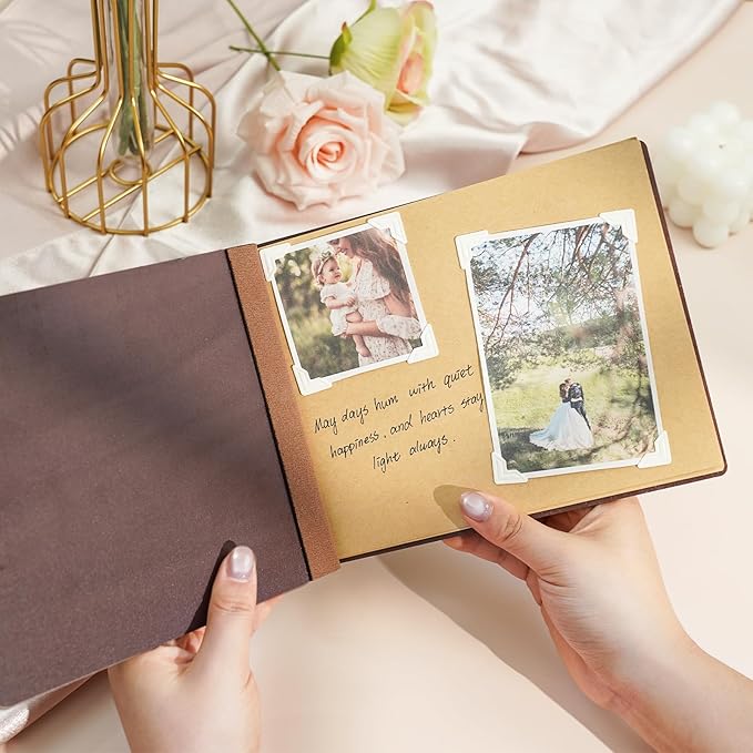 Personalized Wooden Wedding Photo Albums, Personalized Couples Scrapbook, Retro Photo Wedding Scrapbook Anniversary Photo Album Perfect Keepsake Gifts