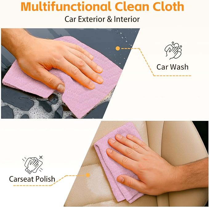 Microfiber Cleaning Cloth Roll, 50 Pack, Absorbent Reusable Towels for Kitchen, Durable Lint-Free, Scratch-Free Dish Rags for Home, Workshop & Screens, Pink Wave Pattern, 12 x 12 in