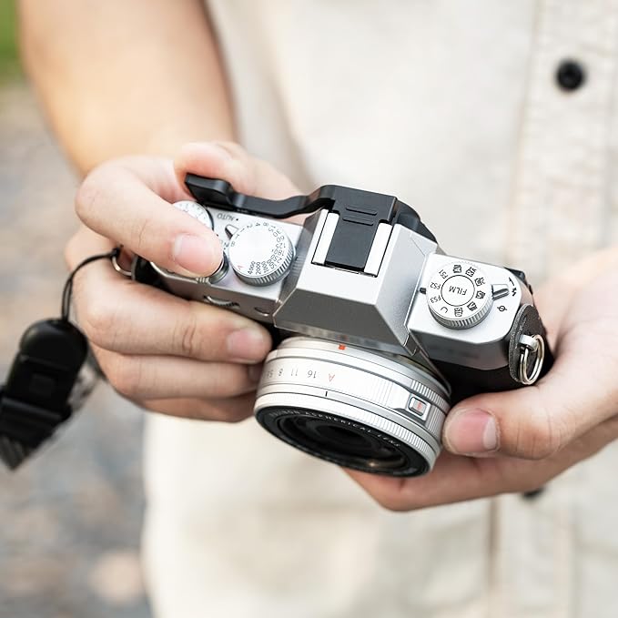 JJC Metal Thumb Grip & Soft Shutter Button for Fuji Fujifilm X-T30 III X-T30 II XT30 III XT30 X-T20 X-T10 Mirrorless Camera, Hot Shoe Cover Protector Thumb Rest for Stable Safe Hand Hold, Silver Color