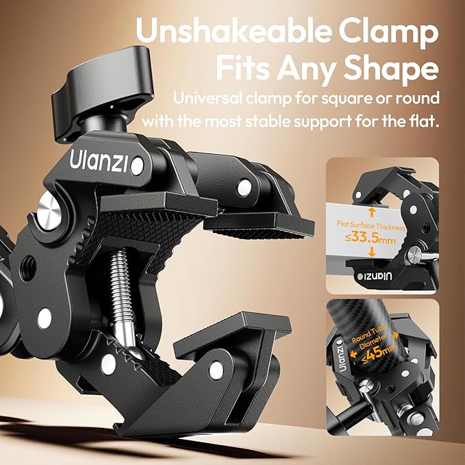 ULANZI CO78 Super Clamp Kit + 2-Section Magic Arm Mount – 1/4" & ARRI Locating Pins + Cold Shoe Mount, 360° Ball Head Designed for Low & High Angle Shot, for Phone & Action Camera, Video Light