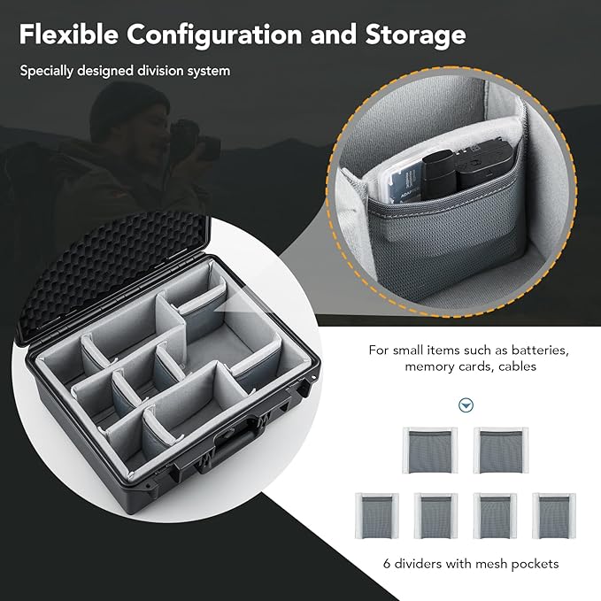 Lykus PVC1 Waterproof Hard Case with Padded Dividers for Cameras, Lenses, Dual DJI Mavic/Air/Mini drones [CASE ONLY]
