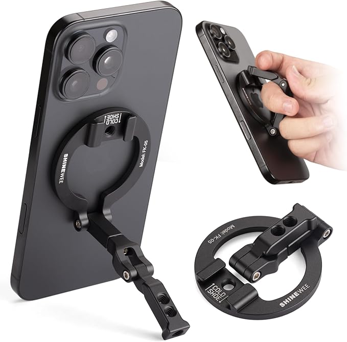 4-in-1 Magnetic Ring Phone Holder & 1/4" Tripod Thread & Cold Shoe Slot & Kickstand & Phone Grip, 360° Rotation for iPhone Series 12 13 14 15 16 17 & Magsafe Case