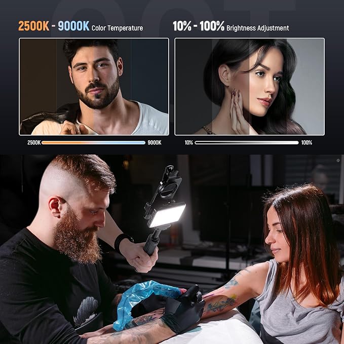 NEEWRE Basics LED Selfie & Tattoo Light Compatible with iPhone, Clip on CPL Filter/Tripod Stand/Phone Holder, Fill Lighting Remove Reflection for Art Food Jewelry Photography Video Recording, BL120B