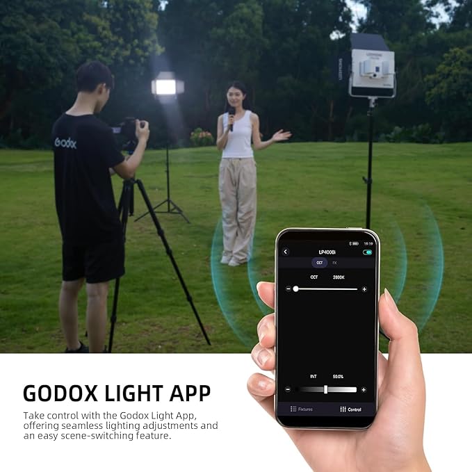 Godox LP400Bi Bicolor LED Video Light with Barndoor, 36W 2800K-6500K 6250Lux LED Panel Light with 11 FX Effects APP Control CRI/TLCI 96+ Dimmable 0-100% Studio Soft Light for Videography