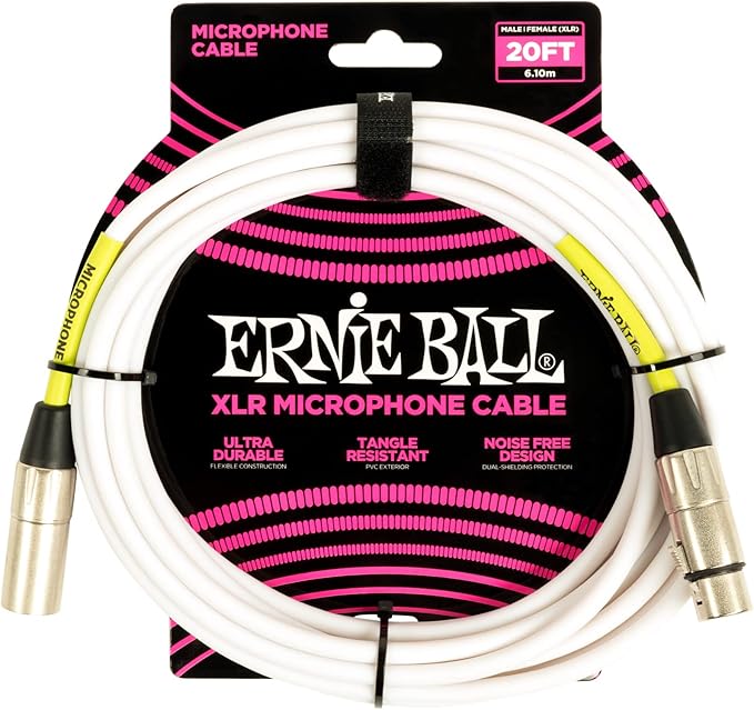 Ernie Ball 20ft XLR Microphone Cable, White (P06389)