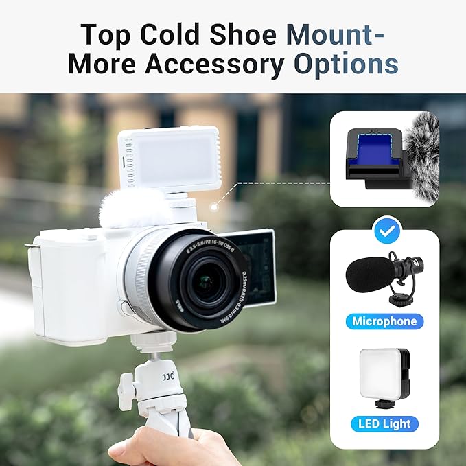 JJC Cold Shoe Wind Muff for Sony ZV-E10 II ZVE10 ZV-1F ZV1F ZV-1 II ZV1 ZV-E1 ZVE1 Vlog Cameras, Furry Windshield with Cold Shoe Mount Adapter for LED Light Microphone Attachment Vlogging Accessories
