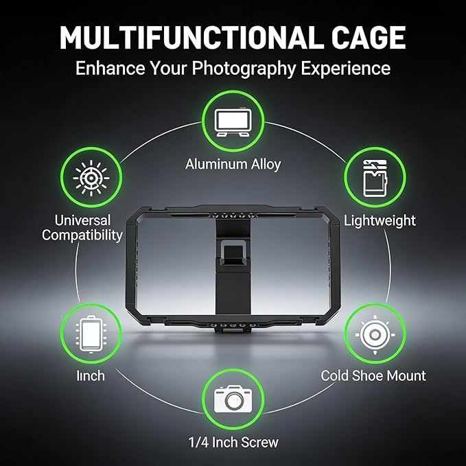Smartphone Video Rig, Camera Cage Stabilizer Grip, Universal Phone 2.5-3.4in - Anti - Shake, Multi Mount, for Vlog & Filmmaking