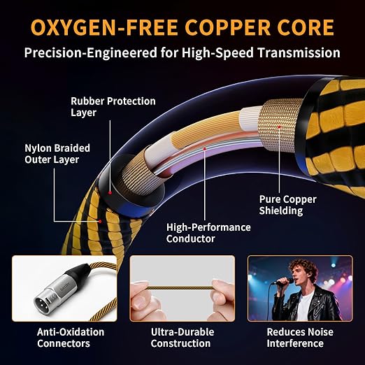10ft XLR Cables 6 Pack, Durable Nylon Braided Male to Female Microphone Cable,Cord for Recording Mixer Amplifie Speaker, OFC Shielded and Balanced XLR