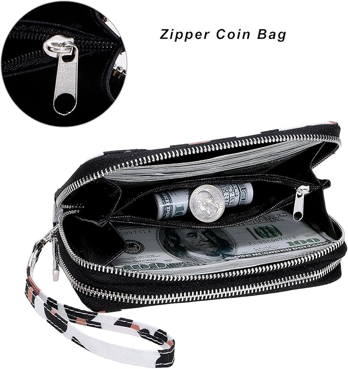 Cellphone Wallet for Women Dual Zipper Long Purse with Removable Wristlet