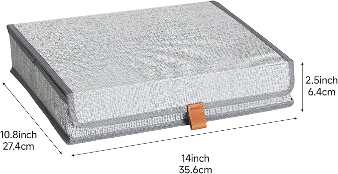 ORGMASTER Photo Storage Boxes with Lids, Memory Box for Keepsakes, Picture Organizer Versatile Linen Containers Basket Collapsible Bin for Organizing Home Office, 2 Pack, 14x10.8x2.5 Inch, Gray