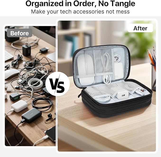 Skycase Tech Pouch - Lightweight Electronics Organizer Travel Case, Double Layers Cable Organizer, All-in-One Storage Bag for Charger, Cord, Phone, Flash Drive, Accessories