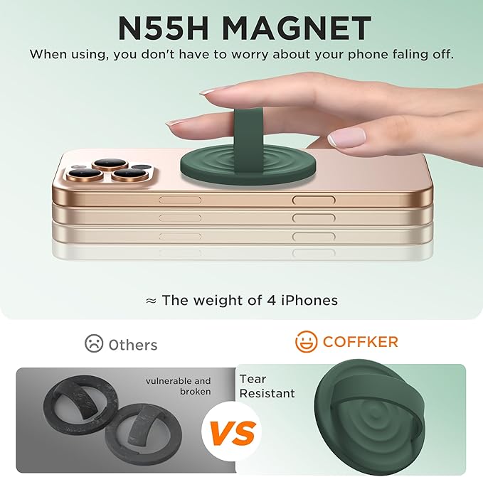 Magnetic Phone Grip Ring Holder, Liquid Silicone Magnet Cell Phone Grip Finger Loop, Compatible with Magsafe, Back of Phone for iPhone 17/16/15/14/13/12 Series, Alpine Green