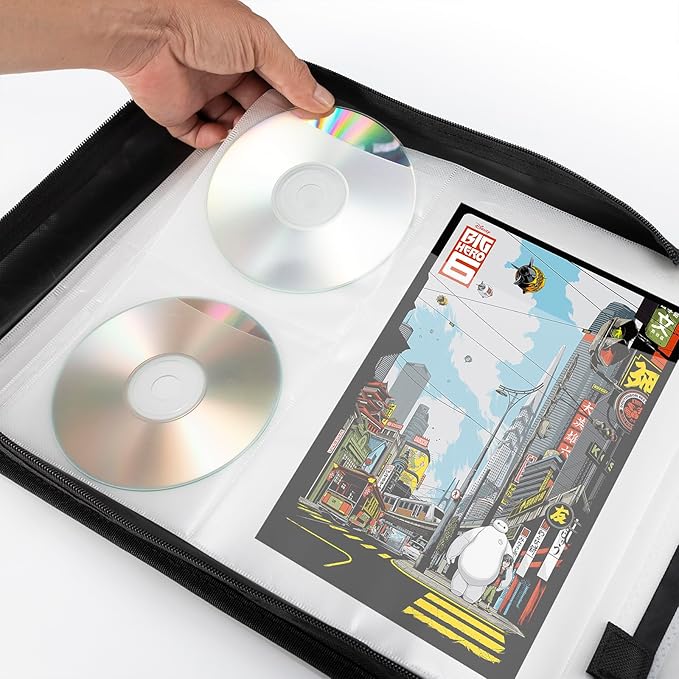 DVD Case 128 DVDs and 64 Booklets Capacity, CD/Blu-ray Storage Binder Case with Booklet Inserts Media Organizer Holder Black Blu ray Wallet for Car (128 Capacity)