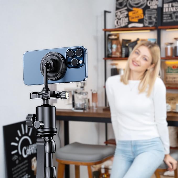 Magnetic Phone Tripod Mount Adapter with Arca Swiss Mount,Phone Holder for Tripods with 1/4"-20 Screw for iPhone 17 Air 16 15 14 13 Pro Max & Mag-Safe Case Magnet Tripod Attachment for Selfie Vlogging